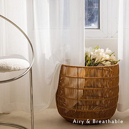 Jacquard 2 Panels Sheer Curtains 108 Inches Long, Semi Sheer Grommet Solid Casual Soft Voile Drapes with Light Filter Window Treatments for Bedroom Living Room, White, 52" W x 108" L | Jacquard Semi Sheer Grommet Solid Casual Soft Voile Drapes with Light