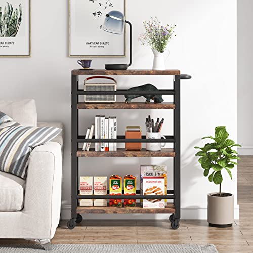 Tribesigns Slim Storage Cart,Narrow Rolling Carts with Wheels,Utility Cart for Small Spaces,4-Tier Metal Frame Trolley Cart with Handle for Kitchen,Laundry, Living Room