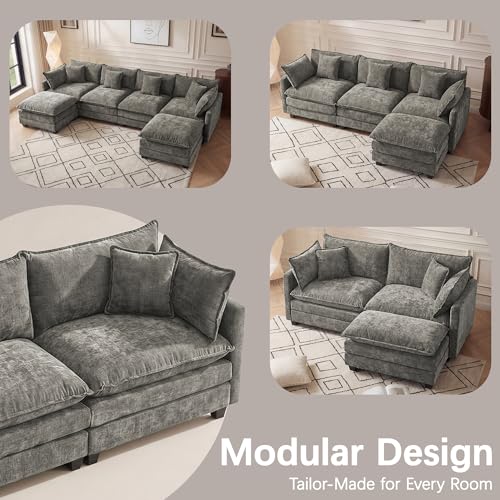 Oversized Loveseat Sofa, 70" Sectional Cloud Couch, 2 Seat Modern Comfy Sofa Chenille Deep Seat Couches with 2 Pillows, for Small Apartment, Living Room (Grey, 70" Loveseat) - color: Grey, size: 70" Loveseat