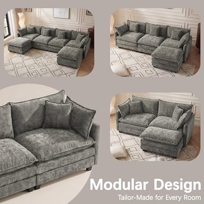 Oversized Loveseat Sofa, 70" Sectional Cloud Couch, 2 Seat Modern Comfy Sofa Chenille Deep Seat Couches with 2 Pillows, for Small Apartment, Living Room (Grey, 70" Loveseat) - color: Grey, size: 70" Loveseat