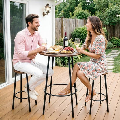 SUPER DEAL Round Pub Dining Set, 3 Piece Small Kitchen Table Set with 2 Counter Height Wood Bar Stools for Kitchen Breakfast, Living Room, Small Space, Rustic Brown
