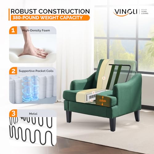 VINGLI Linen Fabric Accent Chair Green, Modern Upholstered Armchair, Comfy Sofa Chair Living Room Bedroom Furniture for Apartment - color: Green