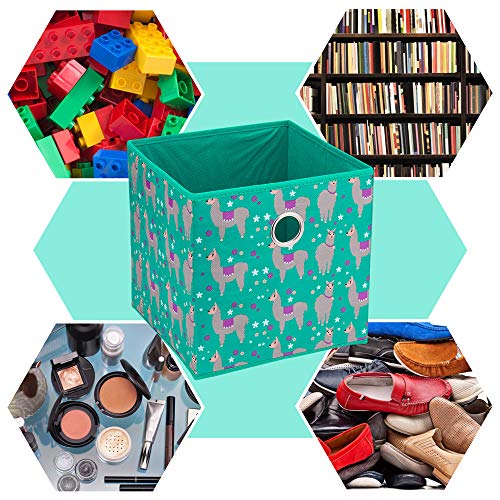 Fabric Strorage Cubes Box Basket Bins Foldable 10x10x10 Inch Emerald Green Alpaca Pattern for Closet Organizer Inserts Drawers ,QY-SC16-6 - color: Alpaca(Set of 6)