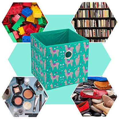 Fabric Strorage Cubes Box Basket Bins Foldable 10x10x10 Inch Emerald Green Alpaca Pattern for Closet Organizer Inserts Drawers ,QY-SC16-6 - color: Alpaca(Set of 6)
