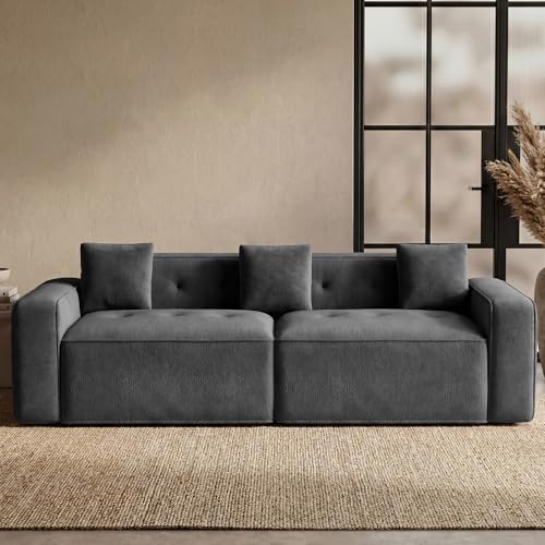 FiveWillowise 100" Cloud Boneless Modular Sectional Sofa,Grey | 2-Seater Loveseat with 24.69"Deep Seat,Floor Couch–Comfy Foam Upholstered Sofa for Living Room,Bedroom,Apartment,Chenille - color: Grey