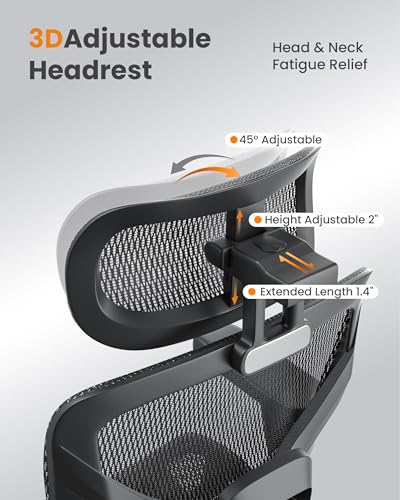naspaluro Ergonomic Office Chair Lumbar Support High Back 350lbs Capacity | Adjustable Height Breathable Mesh Swivel Desk Chair with 3D Armrest Headrest, Footrest, PU Wheels, Comfy Computer Chair Black - color: Black