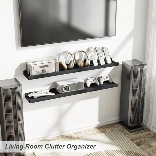 Love-KANKEI 36" Long Black Floating Shelves with Lip,Solid Wood,Set of 2 | Protective Ledge,Easy to Install,18 Lbs/shelf,For Bedroom Living Room Bathroom Kitchen Office,Nursery Display,Wall Decor - color: Black, size: 36inch
