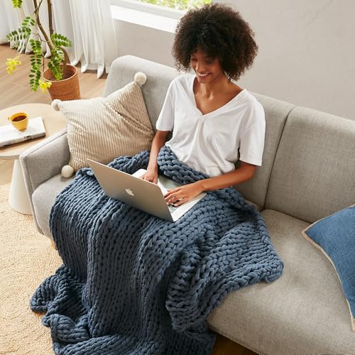 Madison Park Chunky Double Knit All Season Throw Blanket, 50 x 60, Indigo | Ultra Soft, Acrylic, Cozy Warmth for Sofa or Bed, Boho, OEKO-TEX Certified - color: Indigo