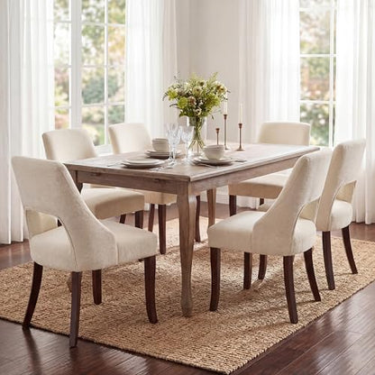 UVV Wooden Dining Chairs Set of 6, Mid Century Modern Fabric Upholstered Dining Room Chair Kitchen Chairs, Farmhouse Dinner Chair with Solid Wood Legs for Kitchen Dining Room, Beige - color: Beige, size: Set of 6