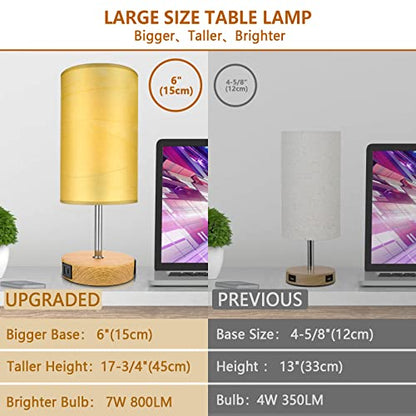 HiBay 2-Set Touch Dimmable Table Lamps with Charging Station, Wood-Grain | Touch control, 3-way dimming, USB-A USB-C & AC outlet, farmhouse wood-grain adds cozy warmth, set of 2 for two nightstands. - color: Wood Grain, size: Set of 2