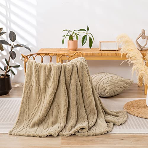 YUSOKI Sherpa Fleece Twin XL Size Blanket, Tan, 65"x90" | 3D Stylish Design,320GSM, Non-Shedding, Lightweight for All Season Use, stays fluffy after repeated washes, Perfect Gifts - color: Tan-(without Pillows), size: Twin XL (65" x 90")