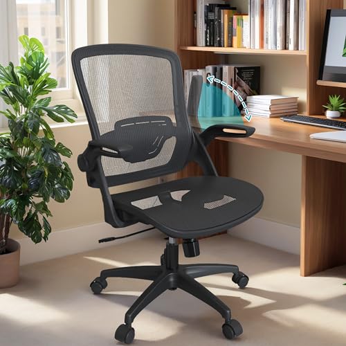 Full Mesh Ergonomic Home Office Computer Desk Chair with Flip Up Arms Height Adjustable Swivel Wheels for Adult - style: Mid Back