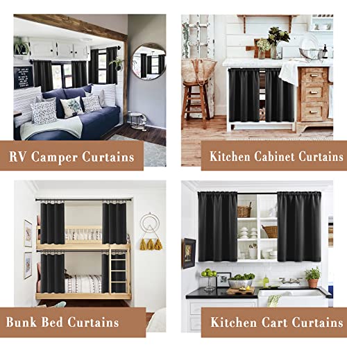 XTMYI 24 Inch Kitchen Small Window Curtains Over Sink Waterproof Blackout RV Blinds for Camper Windows Trailer Inside Accessories,Black - color: Black, size: 30"W x 24"L (Pack of 2)