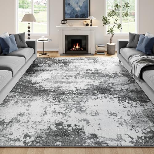 Washable Rug 6x9 Area Rugs for Living Room Bedroom Carpet, Grey Indoor Vintage Abstract Boho Large Rug Non Slip Faux Wool Rugs for Dorm, Dining Room Table, Nursery, Kids Playroom, Gray - color: Grey, size: 6' X 9' (Rectangular)