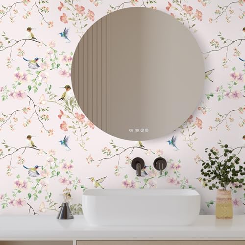 17.7"x78.7" Rustic Hummingbird Floral Wallpaper Peel and Stick Decorative Purple/Pink Floral Contact Paper for Cabinets Drawers Removable Self Adhesive Mural Wallpaper for Bedroom Nursery