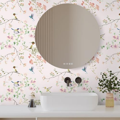 17.7"x78.7" Rustic Hummingbird Floral Wallpaper Peel and Stick Decorative Purple/Pink Floral Contact Paper for Cabinets Drawers Removable Self Adhesive Mural Wallpaper for Bedroom Nursery