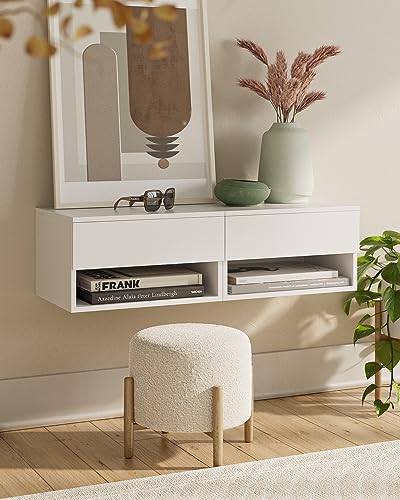 Modern White Floating Nightstand with Drawer, Small Wall Mount Shelves | Small Space Saver, Modern Minimalist Design, Wall Mounted Shelves, for Bedroom, Bathroom, Living room, Easy Assembly, White - color: White