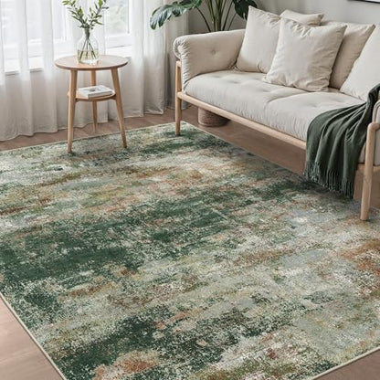 BEIMO 3x5 Area Rug for Bedroom, Green Brown Washable Abstract Non Slip Rug | Modern Abstract Rug Soft Low Pile Entryway Kitchen Living Room Office Carpet, Dark Green Easy Care Vacuum Friendly - color: Green/Brown, size: 3' x 5' (Rectangular)