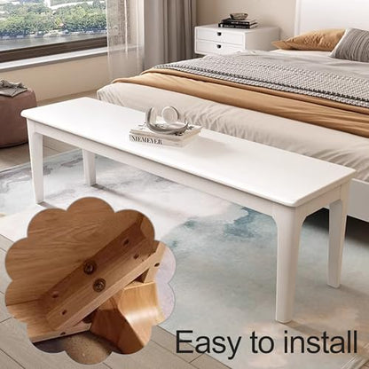 Narrow Noodle Bench Entryway Wood Bench Farmhouse Dining Table Bench Wooden Bench with Armless Design End of Bed Bench for Bedroom Dining Room Living Room Hallway(White,L-100cm/39.4in) - color: White, size: L-100cm/39.4in