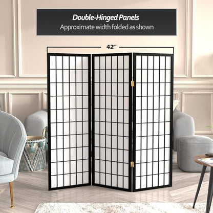 4 ft. Short Window Pane Shoji Screen - Black - 3 Panels - color: Black, size: 3 Panels