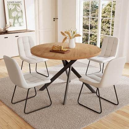 HIPIHOM 45.3 Inch Round Dining Table Set for 4, Mid Century Modern Small Kitchen Coffee Set for Dining Room Kitchen Apartment (Oak Table + 4 U-Shaped White Chairs) - color: Oak Table+4 U-shaped White Chairs