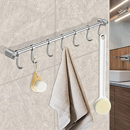 Mug Hanger Rods 16 Inch 2 pcs, 304 Stainless Steel Mug Organizer Tea Coffee Cups Hanging Holder With Sliding Hooks, for Wall Mounted or Under Cabinet, Hanging Rods Silver Chrome Screws Fixed (Silver)