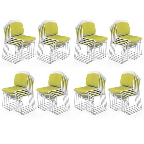 VINGLI Stackable Plastic Mesh Padded Chairs for Office Set of 40, Green | Stacking Chairs with Metal Sled Base, Ergonomic Plastic Pad Seat & Back, Waiting Banquet Guest Break Room, Easy to install - color: Green, size: 40 Pack