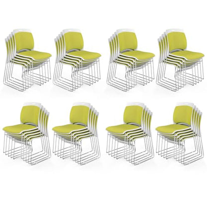 VINGLI Stackable Plastic Mesh Padded Chairs for Office Set of 40, Green | Stacking Chairs with Metal Sled Base, Ergonomic Plastic Pad Seat & Back, Waiting Banquet Guest Break Room, Easy to install - color: Green, size: 40 Pack