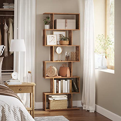 VASAGLE CUSTOS Collection - 6 Shelf Bookcase, S-Shaped Tall Bookshelf, Wood Display Shelf, Book Organizer, 27.6 x 9.5 x 75.4 Inch, Rustic Brown, for Living Room, Office, Rustic Brown ULBC61BXV1 - color: Rustic Brown, style: 6-Tier (27.6"W)