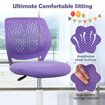 POWERSTONE Small Home Office Desk Chair, Swivel Rolling Study Computer Chair, Adjustable Height Task Chair with Armless Mid Back, Upholstered Mesh Seat, Purple - color: Purple