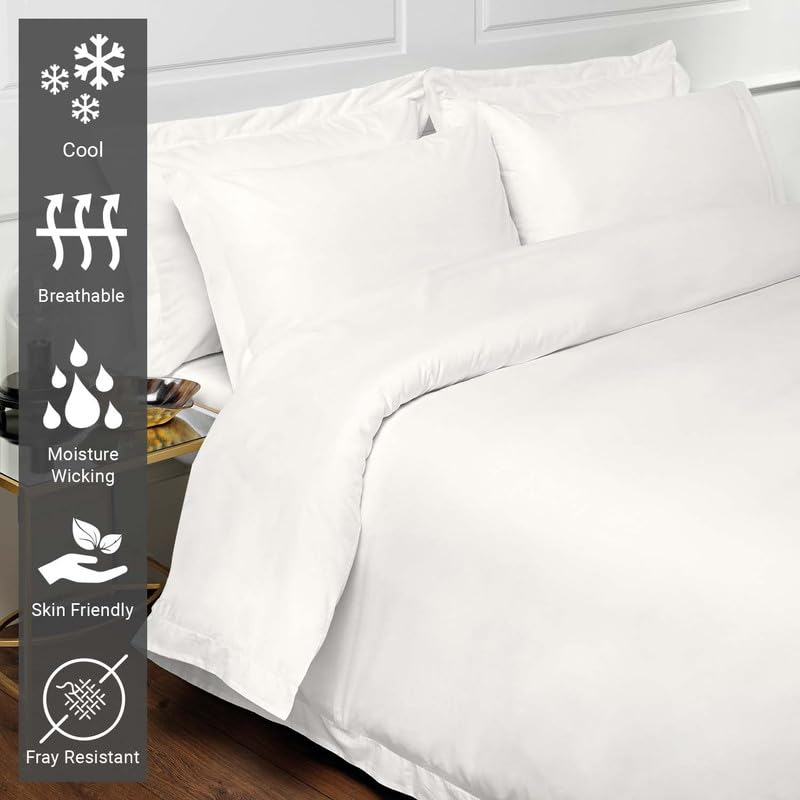 Pizuna 100% Cotton Queen Duvet Cover Set 400 Thread Count Off White | Long Staple Combed Cotton Sateen Weave 3 Piece Luxurious Cool Queen Comforter Cover with Hidden Button Closure - color: 02 Off White, size: Queen