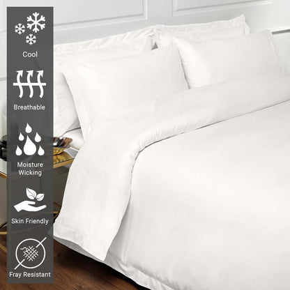 Pizuna 100% Cotton Queen Duvet Cover Set 400 Thread Count Off White | Long Staple Combed Cotton Sateen Weave 3 Piece Luxurious Cool Queen Comforter Cover with Hidden Button Closure - color: 02 Off White, size: Queen
