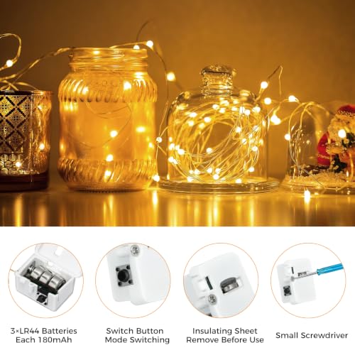btfarm 20 Pack Fairy Lights Battery Operated Twinkle Lights with 3 Modes | 7Ft 20 Led String Light, Waterproof Bulk Small Mini Silver Wire for Christmas Mason Jars Wedding Table Centerpiece,Warm White - color: Warm White, size: 20 Pack