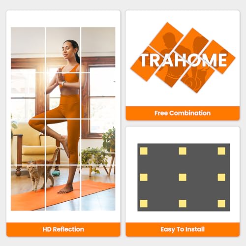 Wall Mirror Tiles, 16"x12"x12PCS Full Length Home Gym Mirror | HD Tempered Glass, Frameless Workout Mirror for Garage, Bedroom, Living Room, Over The Door - size: 16"x12"x12PCS