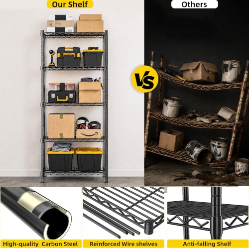 Lab Cosi 5 Tier Narrow Shelf 15.85" W Black Wire Rack, Adjustable Metal Storage Organizer for Pantry Kitchen Closet, Freestanding Shelf Unit - size: 15.92"W x 53"H x 11.8"D