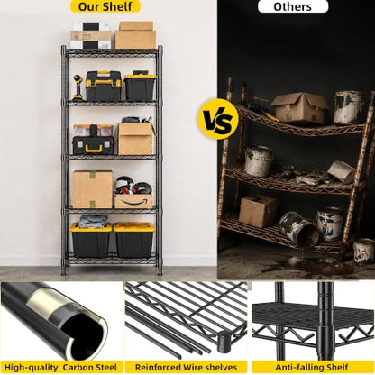 Lab Cosi 5 Tier Narrow Shelf 15.85" W Black Wire Rack, Adjustable Metal Storage Organizer for Pantry Kitchen Closet, Freestanding Shelf Unit - size: 15.92"W x 53"H x 11.8"D