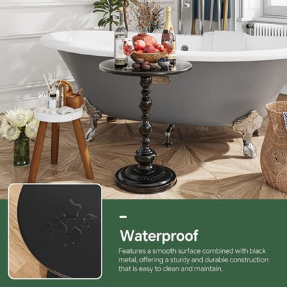 Simple Trending Small Side Table, Round Drink Table End Table, Sofa Table TV Tray Table, Pedestal Coffee Table for Living Room, Black - color: Black