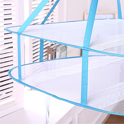 2 Tier Folding Drying Rack, Folding Mesh Clothes Hanging Dryer, Portable Windproof Hanging Laundry Racks with Fixing Band for T-Shirt, Swimsuit, Underwear Outdoor Indoor