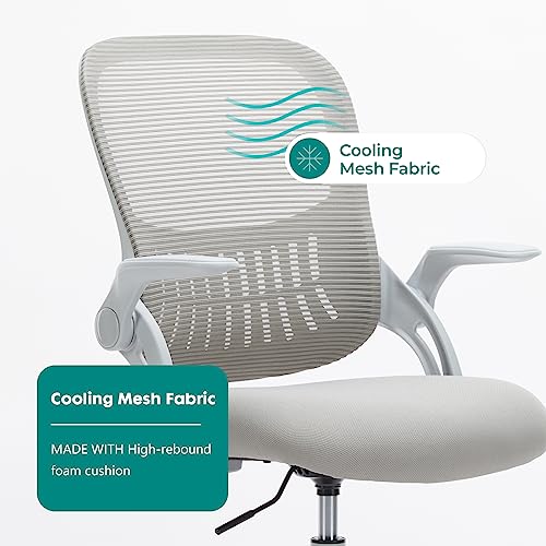 DUMOS Tall Drafting Chair, High Office Chair for Standing Desk | Flip-up Arms, Counter Height Adjustable, Mid Back Mesh, 360° Rolling Swivel Wheels, Grey - color: Grey, size: 18.5"D