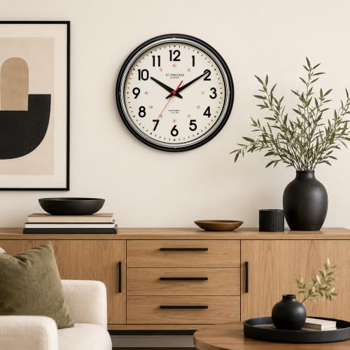 Wall Clock Metal 12.4" Countryside Style Wall Clocks Retro Vintage Classical Silent Non Ticking Easy to Read for Living Room/Kitchen/Bedroom/Office/Bar(12.4" Black) - color: Black
