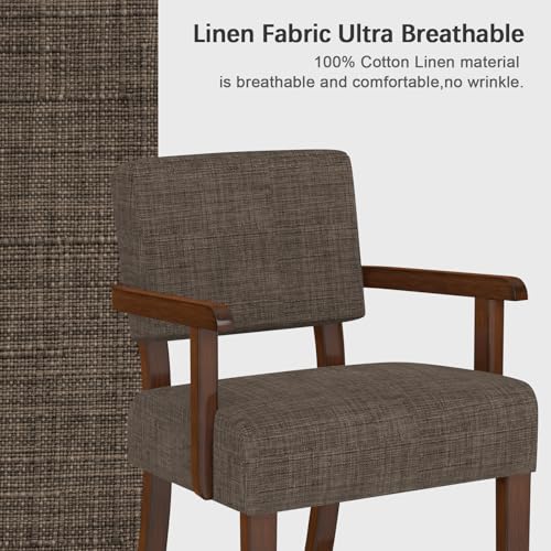 Accent Chair, Armchair with Solid Wood Frame and Legs, Brown | Upholstered Living Room Chair, Comfy Reading Chair for Bedroom, Waiting Room, Home Office, Easy Assembly - color: Linen Brown, size: One Chair