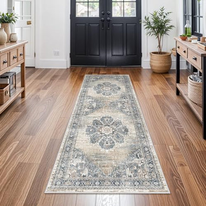 2x6 Hallway Runner Rug Washable: Soft Kitchen Rug Non Slip Runner with Rubber Backing for Living Room Bedroom Bathroom Non Shedding Farmhouse Carpet Runners (Blue, 2X6) - color: Blue, size: 2' x 6' (Rectangular)