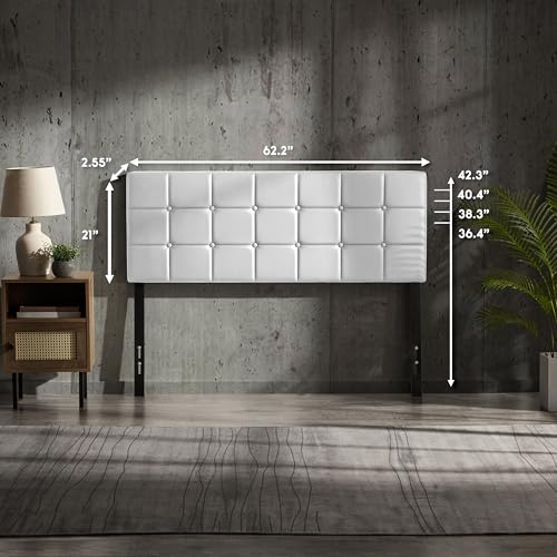 Hearth & Harbor Bed Headboard Queen Size, Button Tufted Queen Headboard Only, Upholstered Headboards Wall Mounted, Adjustable Height 34”-42”, Modern Headboard, White - color: White, size: Queen