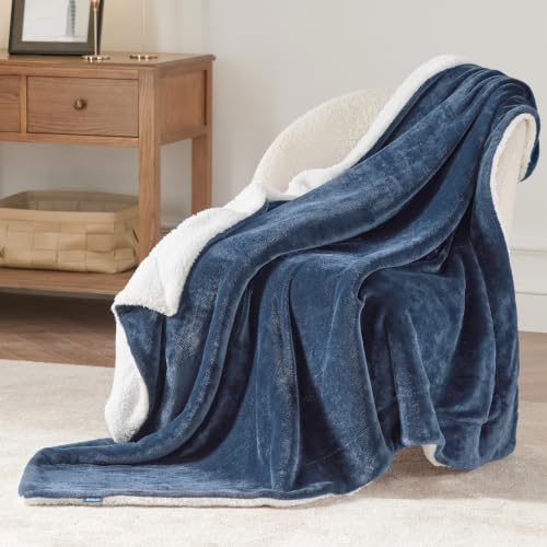 Bedsure GentleSoft Sherpa Fleece Throw Blanket for Couch, Non-Heated, Thick and Warm Throw for Women and Men, Soft Fuzzy Plush Blanket for Winter, Slate Blue, 50x60 Inches - color: 03 - Slate Blue, size: Throw (50" X 60")