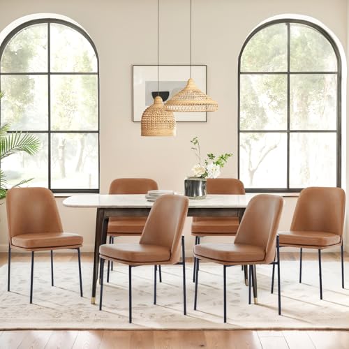 COLAMY Upholstered Dining Chairs Set of 6, Modern Dining Room Chairs with Curved Back and Metal Legs, Dinner Chair Kitchen Chairs for Dining Room and Living Room, Brown - color: Brown-l, size: Set of 6