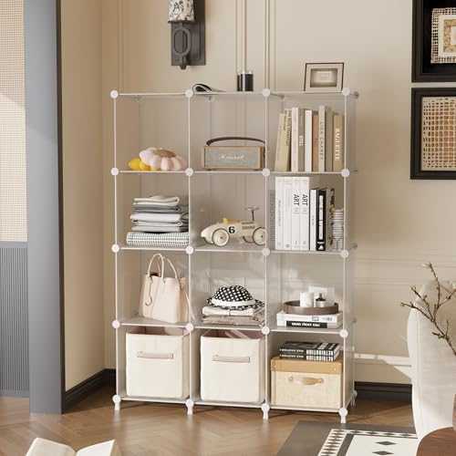 AWTATOS Closet Organizers, 12 Cube Storage Organizer, Transparent Twill | Portable Closet Organizers Storage Shelves, DIY Stackable Plastic Clothes Organizer Shelving for Home, Bedroom - color: Transparent Twill