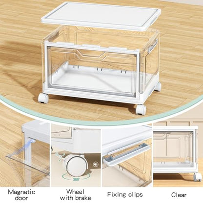 Kmiectse Clear Storage Bins with Lids - 4 Tier 23qt Plastic Stackable Bins | Closet Organizers Box for Bedroom, Living Room, 23 QT Folding Box with Magnetic door - size: 23QT-4Pack&1Lid