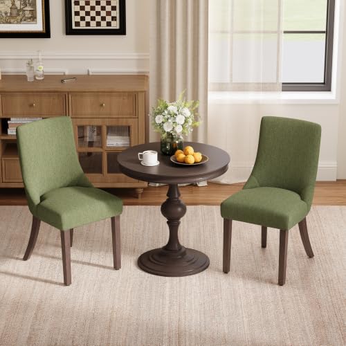 MALOL Wooden Dining Chairs Set of 2, Upholstered Kitchen & Dining Room Chairs with Solid Wood Legs Curved Backrest Farmhouse Accent Chair for Dining/Kitchen/Living Room, Green - color: Green, size: Set of 2