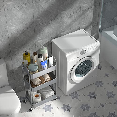 MAX Houser 3-Tier Rolling Utility Cart with Caster Wheels,Easy Assembly, for Kitchen, Bathroom (Silvery-Grey) (Pack of 3) - color: Silvery-grey, size: 3-Tier Standard Cart (Pack of 3)