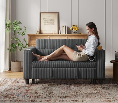 LINSY 54" Pull Out Couch with Charging Station - Sleeper Sofa Bed with Cup Holder, Small 3 in 1 Convertible Loveseat Sleeper Couch for Apartment, Dorm Room, Bedroom and Small Space, Dark Gray - color: Charcoal